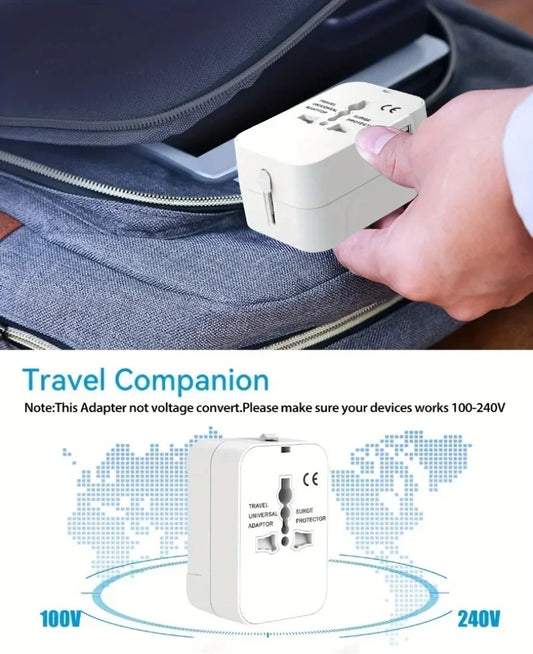 1pc Universal Travel Adapter With Dual USB Ports, 110V-240V Input, US/EU/UK/AU Plugs, Surge Protection, All-In-One Wall Charger For Over 150 Countries, Compatible With IPhone, Samsung, Tablets, And More