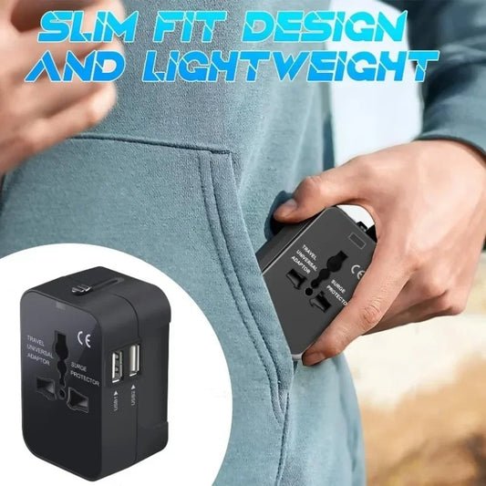 1pc Universal Travel Adapter With Dual USB Ports, 110V-240V Input, US/EU/UK/AU Plugs, Surge Protection, All-In-One Wall Charger For Over 150 Countries, Compatible With IPhone, Samsung, Tablets, And More