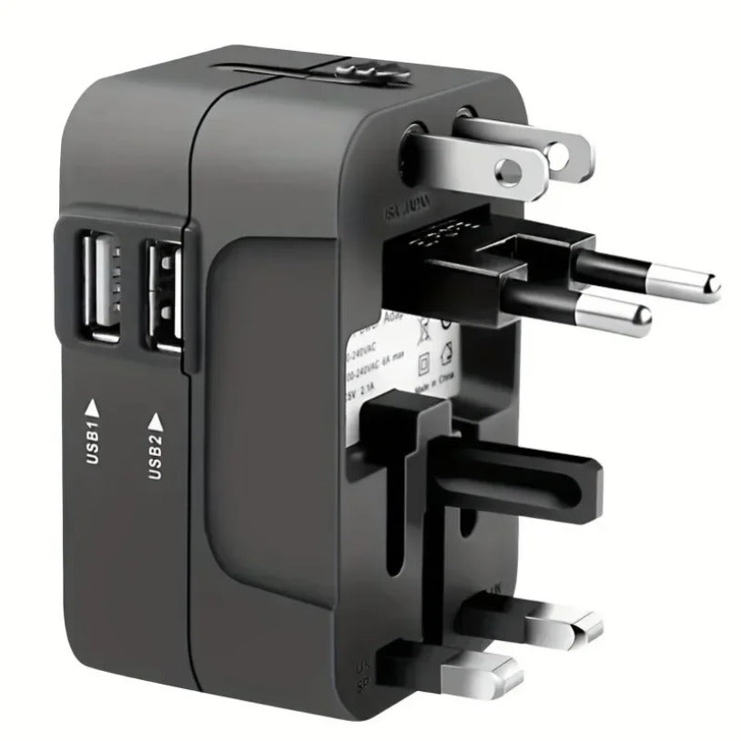 1pc Universal Travel Adapter With Dual USB Ports, 110V-240V Input, US/EU/UK/AU Plugs, Surge Protection, All-In-One Wall Charger For Over 150 Countries, Compatible With IPhone, Samsung, Tablets, And More